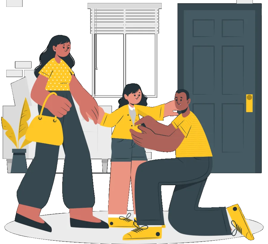 A parent and tutor welcoming a student at home
